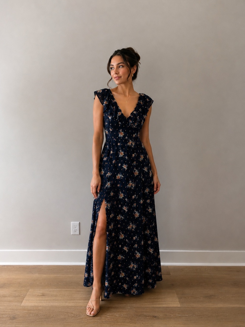 Miami Navy Floral Maxi Dress Size L